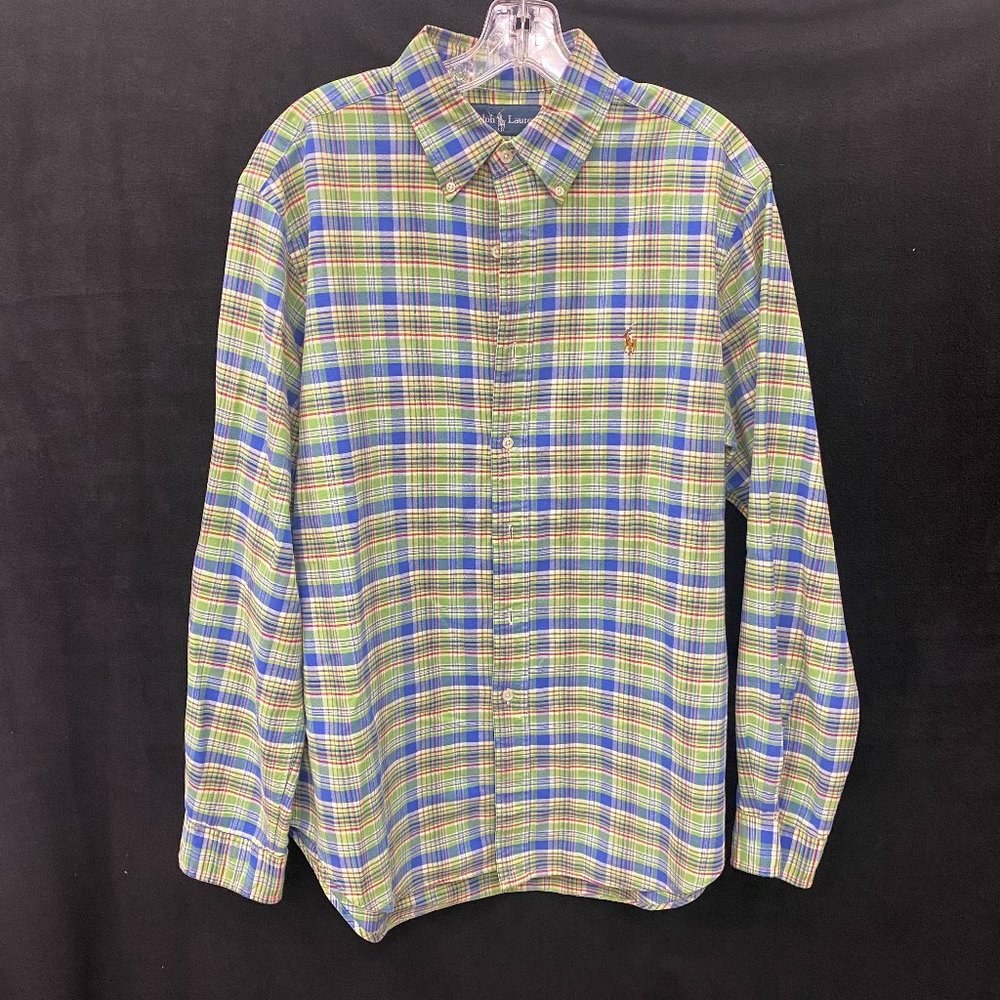 Ralph Lauren Polo - Mens Long Sleeve Button Front - Green, Blue, Yellow Plaid- L